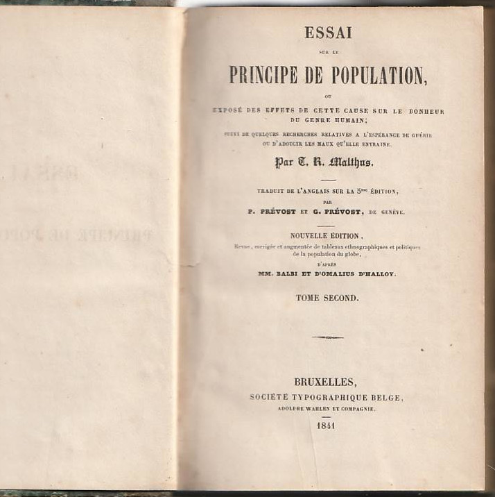 Essai sur le principe de population – 2 volumes